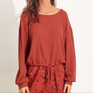 Hollister Orange Open-Back Boyfriend Waffle Long Sleeve Tie Front Hem T Shirt